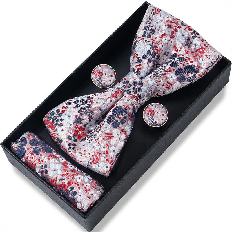 3Pcs Men's Textured Fabric Bow Tie Cufflink And Pocket Square Set - Style #49 - image 96