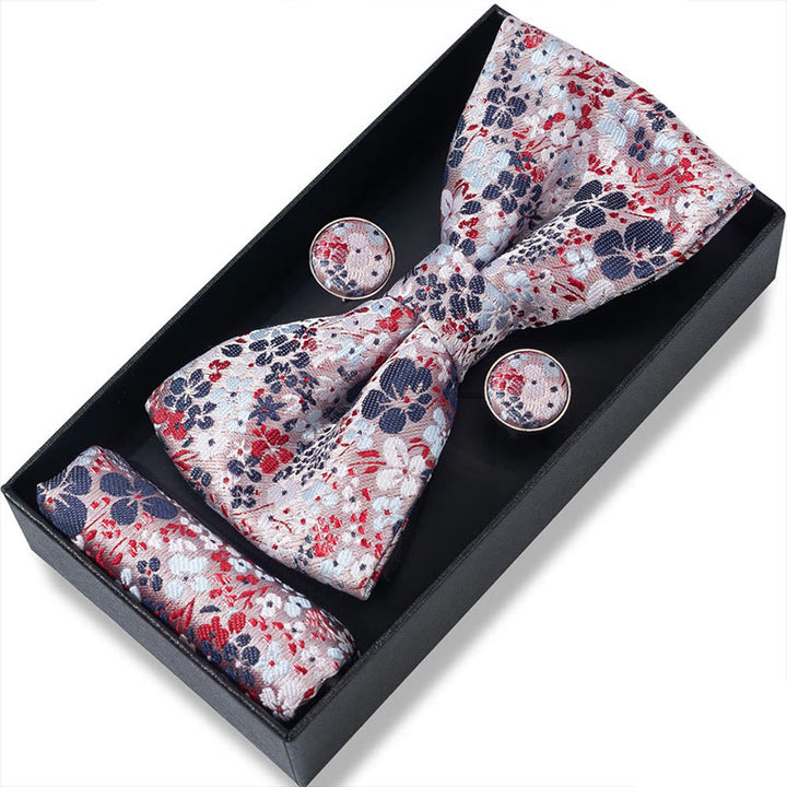 3Pcs Men's Textured Fabric Bow Tie Cufflink And Pocket Square Set - Style #49 - image 96