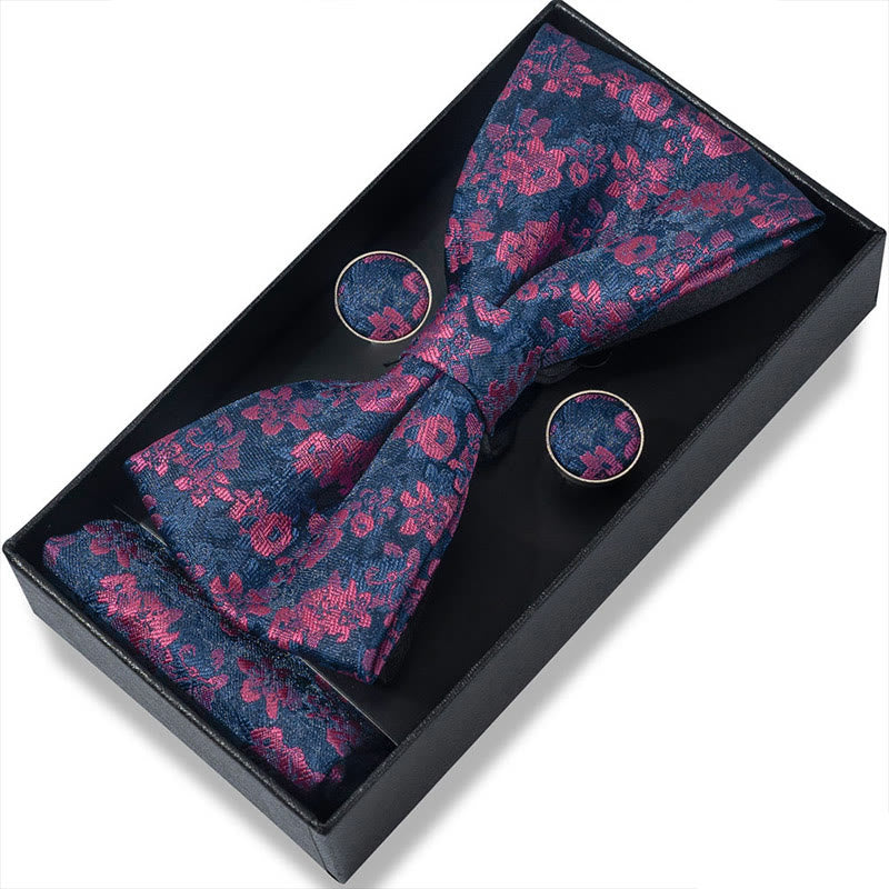 3Pcs Men's Textured Fabric Bow Tie Cufflink And Pocket Square Set - Style #47 - image 92