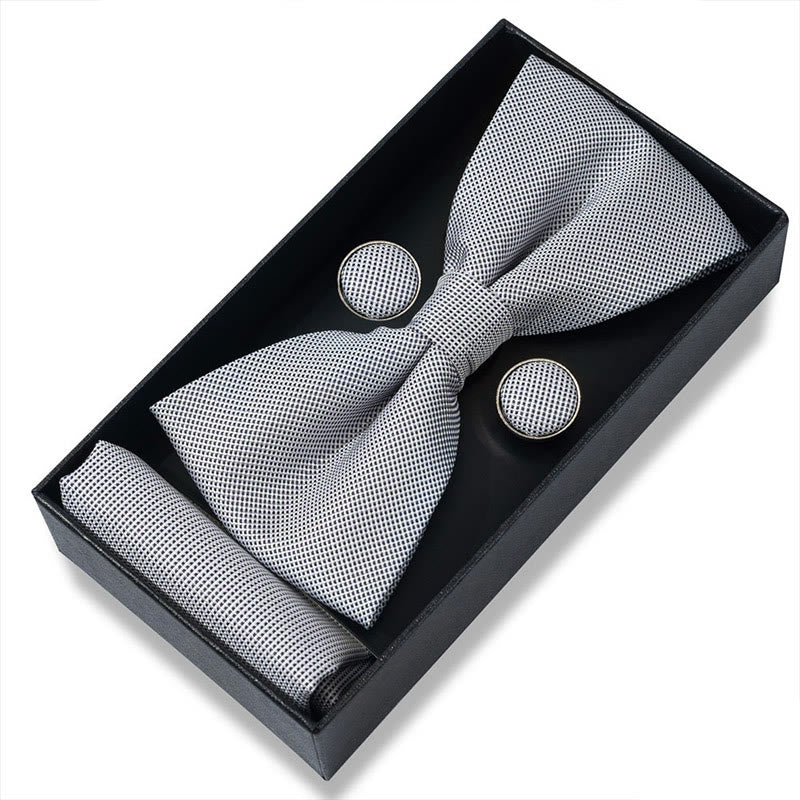 3Pcs Men's Textured Fabric Bow Tie Cufflink And Pocket Square Set - Style #36 - image 70