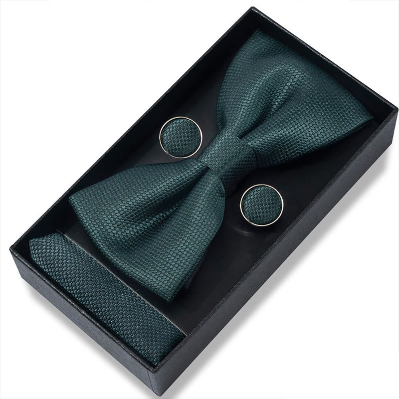 3Pcs Men's Textured Fabric Bow Tie Cufflink And Pocket Square Set - Style #13 - image 24