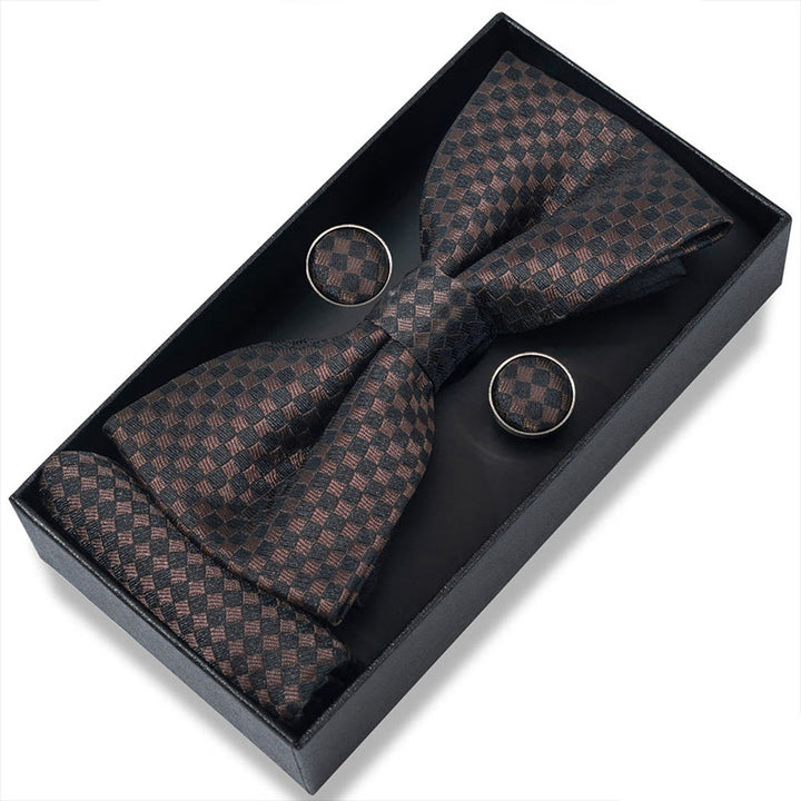 3Pcs Men's Textured Fabric Bow Tie Cufflink And Pocket Square Set - Style #52 - image 102