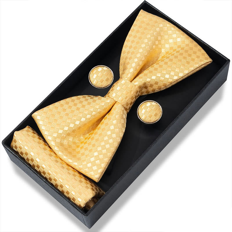 3Pcs Men's Textured Fabric Bow Tie Cufflink And Pocket Square Set - Style #23 - image 44