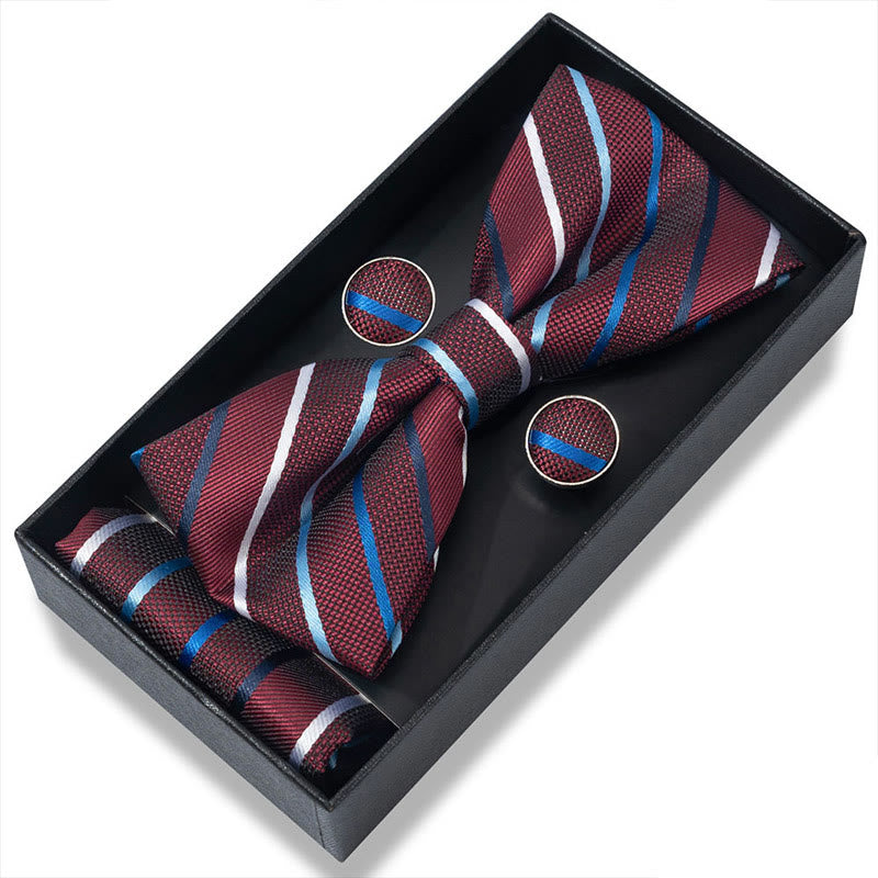 3Pcs Men's Textured Fabric Bow Tie Cufflink And Pocket Square Set - Style #22 - image 42