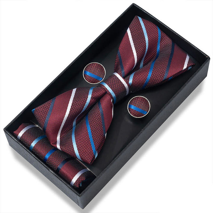3Pcs Men's Textured Fabric Bow Tie Cufflink And Pocket Square Set - Style #22 - image 42