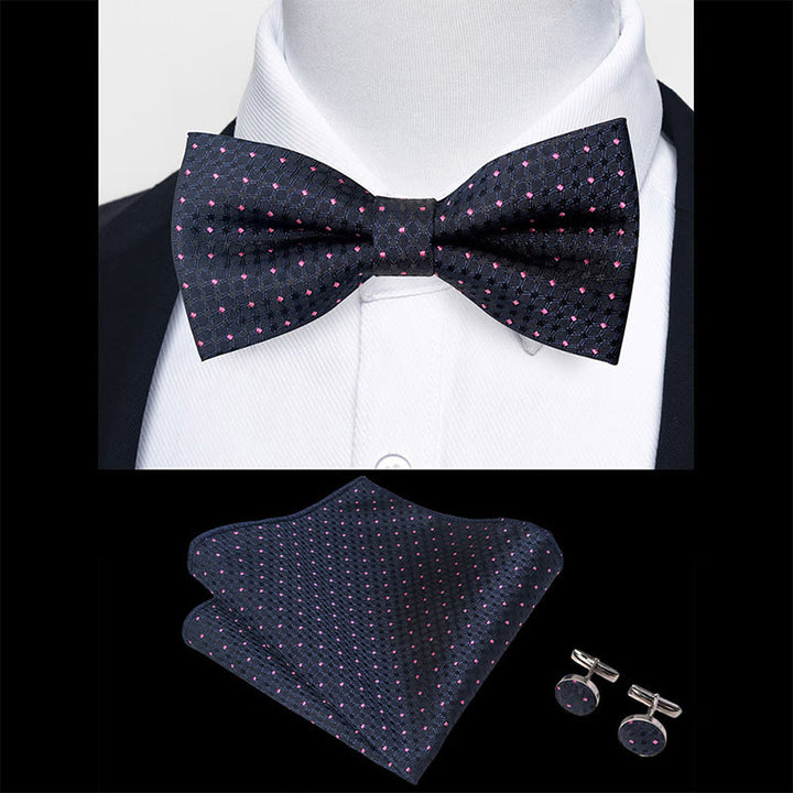 3Pcs Men's Textured Fabric Bow Tie Cufflink And Pocket Square Set - image 19