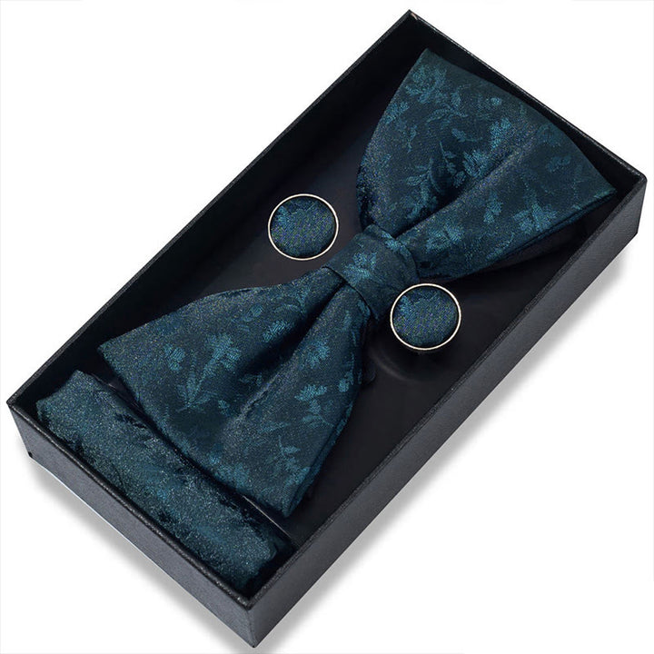 3Pcs Men's Textured Fabric Bow Tie Cufflink And Pocket Square Set - Style #12 - image 22
