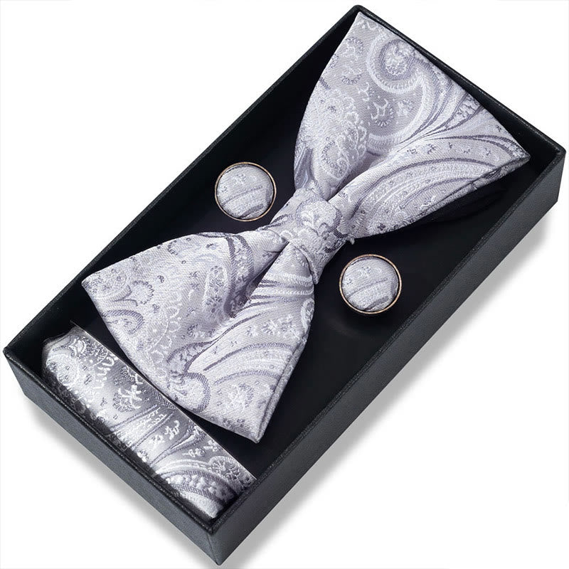 3Pcs Men's Textured Fabric Bow Tie Cufflink And Pocket Square Set - Style #35 - image 68