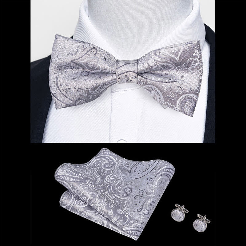 3Pcs Men's Textured Fabric Bow Tie Cufflink And Pocket Square Set - image 69