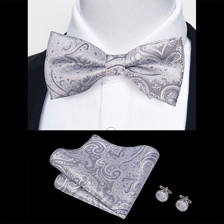 3Pcs Men's Textured Fabric Bow Tie Cufflink And Pocket Square Set - image 69
