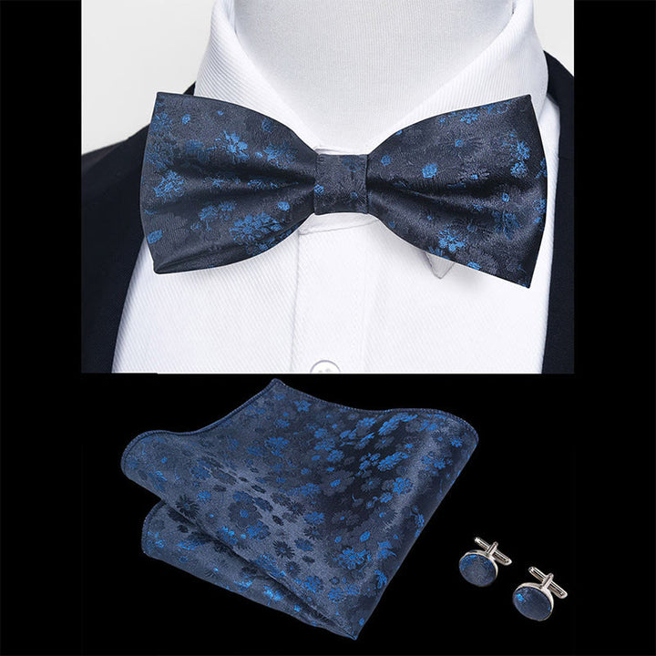 3Pcs Men's Textured Fabric Bow Tie Cufflink And Pocket Square Set - image 15