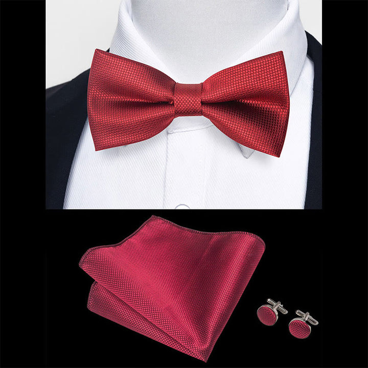 3Pcs Men's Textured Fabric Bow Tie Cufflink And Pocket Square Set - image 35