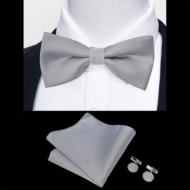 3Pcs Men's Textured Fabric Bow Tie Cufflink And Pocket Square Set - image 71