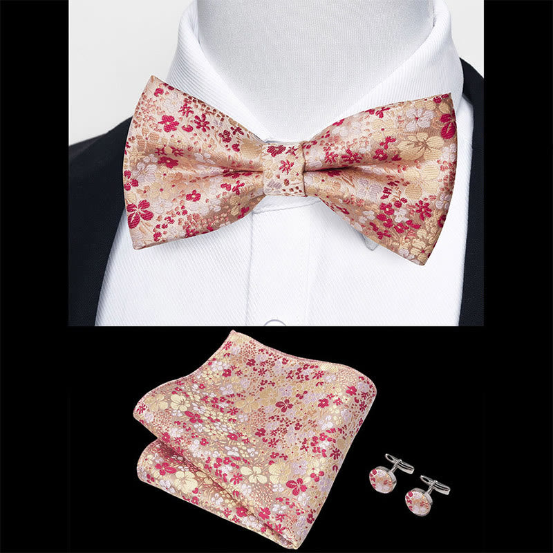 3Pcs Men's Textured Fabric Bow Tie Cufflink And Pocket Square Set - image 63