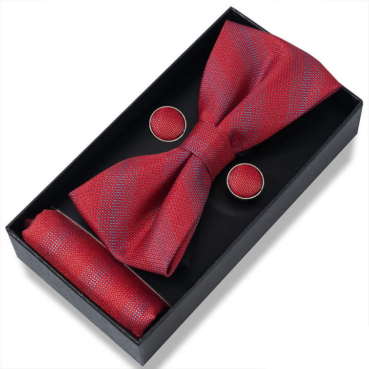 3Pcs Men's Textured Fabric Bow Tie Cufflink And Pocket Square Set - Style #20 - image 38