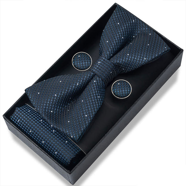 3Pcs Men's Textured Fabric Bow Tie Cufflink And Pocket Square Set - Style #11 - image 20