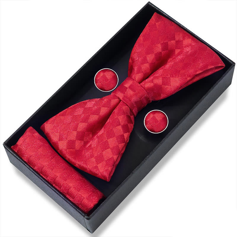 3Pcs Men's Textured Fabric Bow Tie Cufflink And Pocket Square Set - Style #17 - image 32