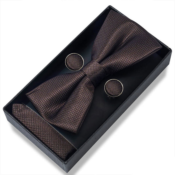3Pcs Men's Textured Fabric Bow Tie Cufflink And Pocket Square Set - Style #29 - image 56