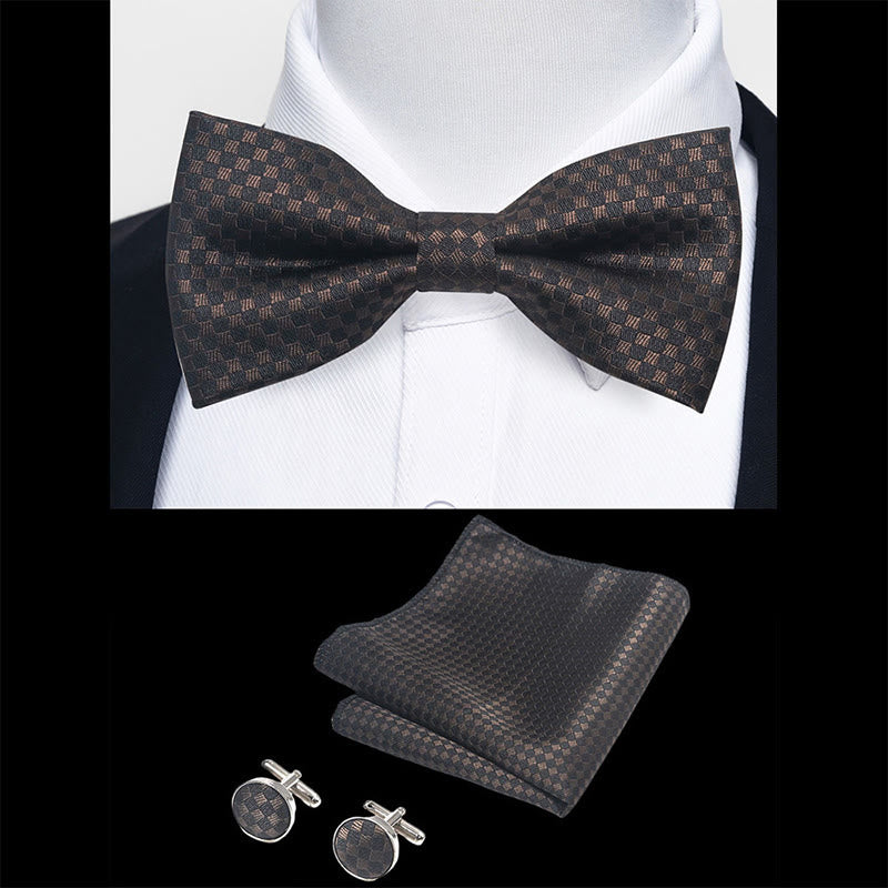 3Pcs Men's Textured Fabric Bow Tie Cufflink And Pocket Square Set - image 103