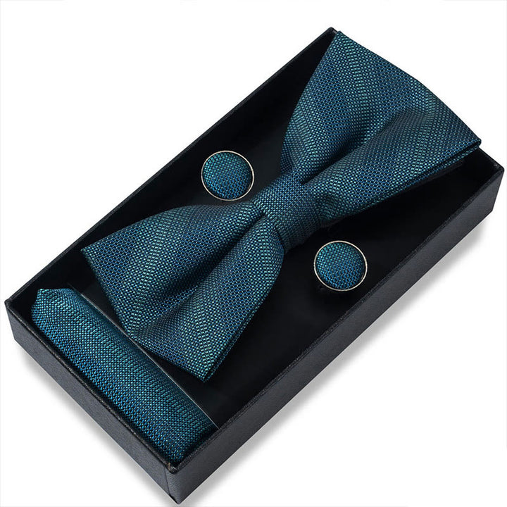 3Pcs Men's Textured Fabric Bow Tie Cufflink And Pocket Square Set - Style #15 - image 28