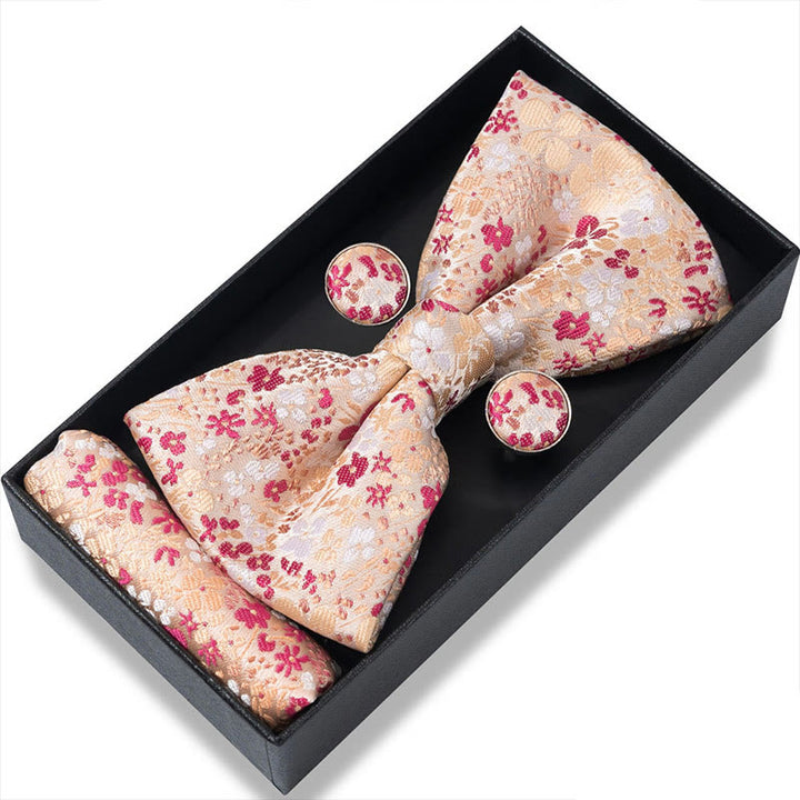 3Pcs Men's Textured Fabric Bow Tie Cufflink And Pocket Square Set - Style #32 - image 62