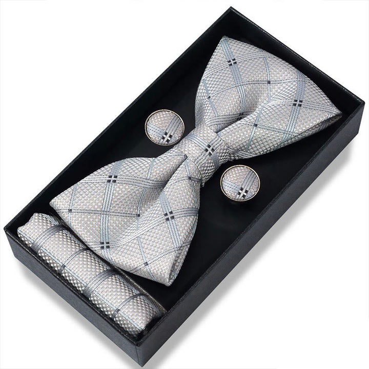 3Pcs Men's Textured Fabric Bow Tie Cufflink And Pocket Square Set - Style #34 - image 66