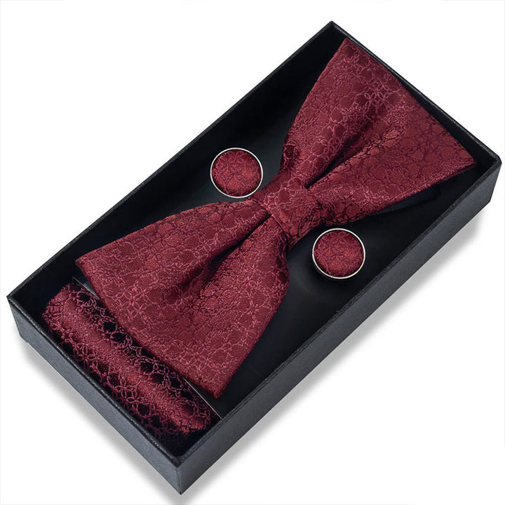 3Pcs Men's Textured Fabric Bow Tie Cufflink And Pocket Square Set - Style #21 - image 40