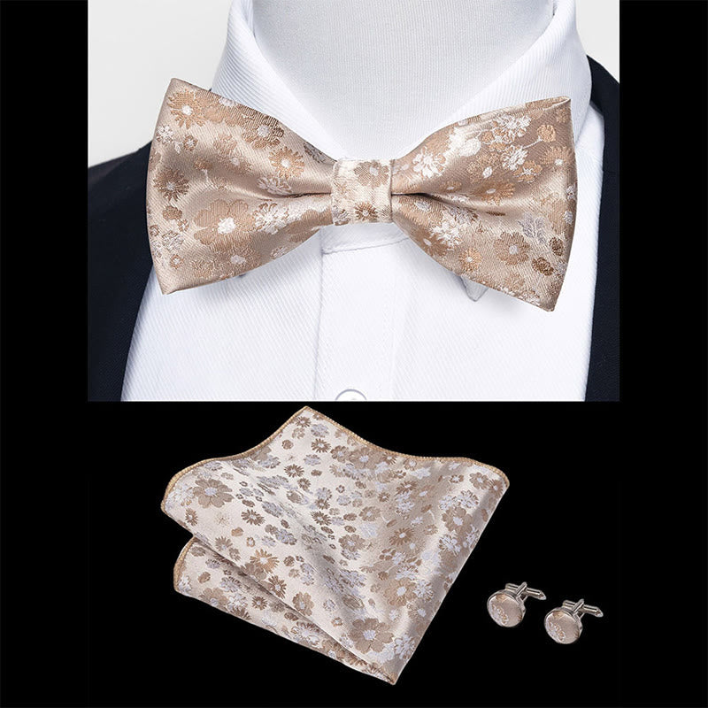 3Pcs Men's Textured Fabric Bow Tie Cufflink And Pocket Square Set - image 51