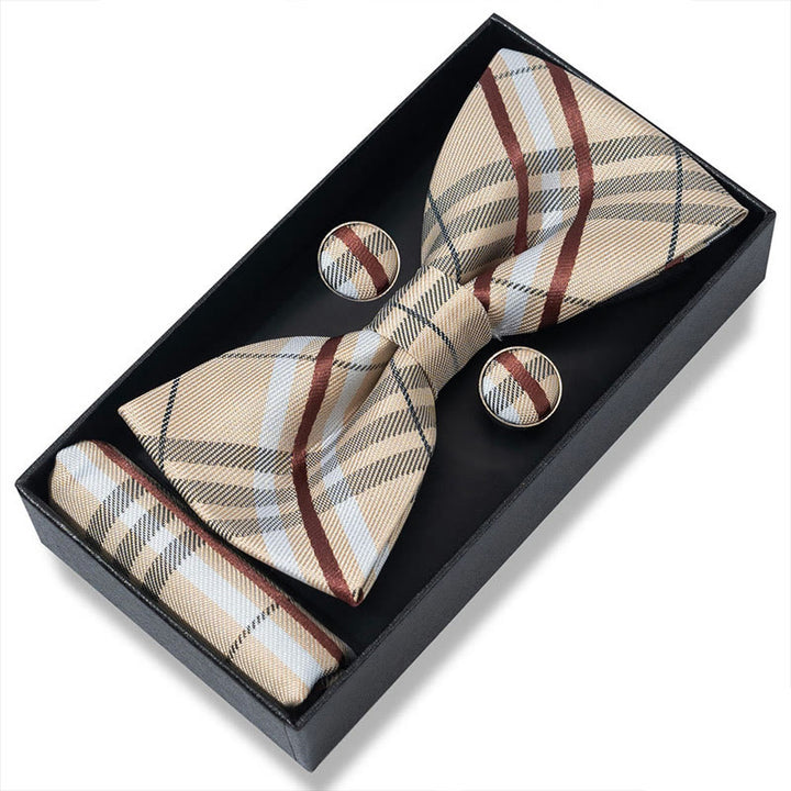 3Pcs Men's Textured Fabric Bow Tie Cufflink And Pocket Square Set - Style #27 - image 52