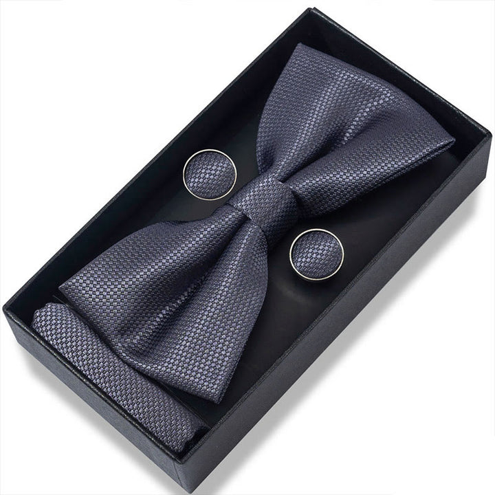 3Pcs Men's Textured Fabric Bow Tie Cufflink And Pocket Square Set - Style #37 - image 72