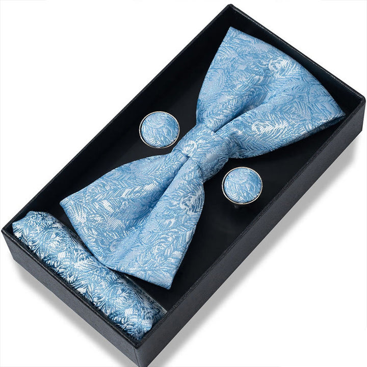 3Pcs Men's Textured Fabric Bow Tie Cufflink And Pocket Square Set - Style #42 - image 82