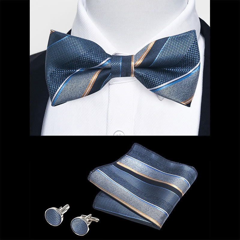 3Pcs Men's Textured Fabric Bow Tie Cufflink And Pocket Square Set - image 101