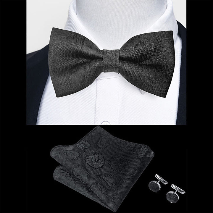 3Pcs Men's Textured Fabric Bow Tie Cufflink And Pocket Square Set - image 3