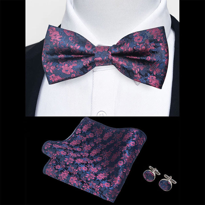 3Pcs Men's Textured Fabric Bow Tie Cufflink And Pocket Square Set - image 93