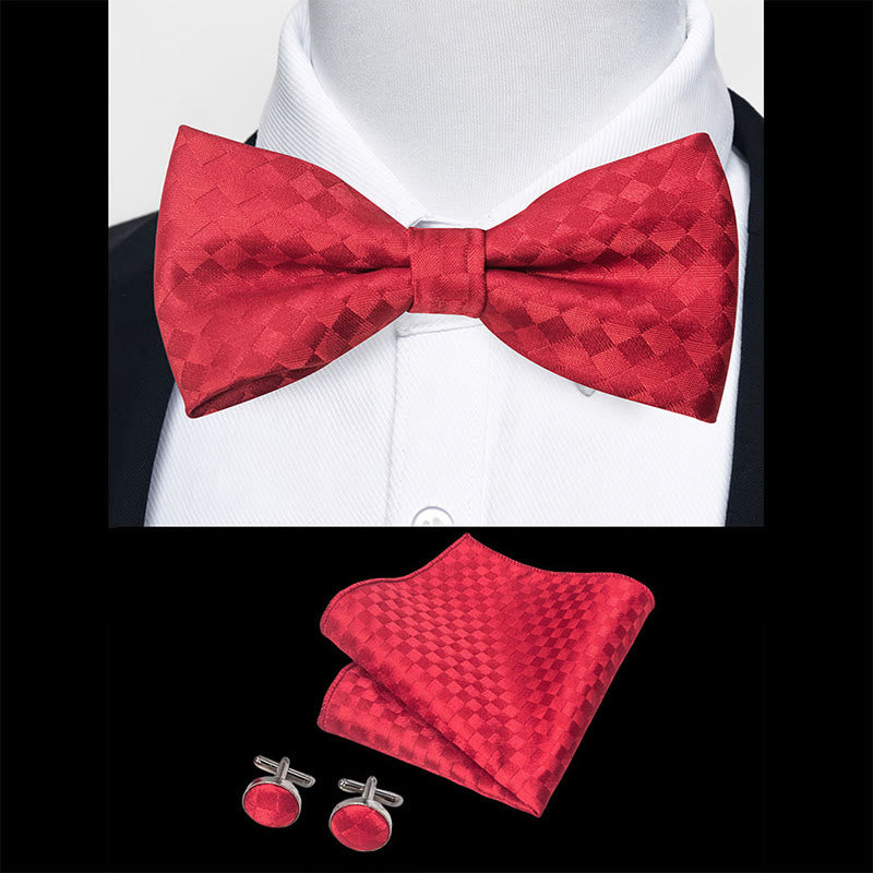 3Pcs Men's Textured Fabric Bow Tie Cufflink And Pocket Square Set - image 33