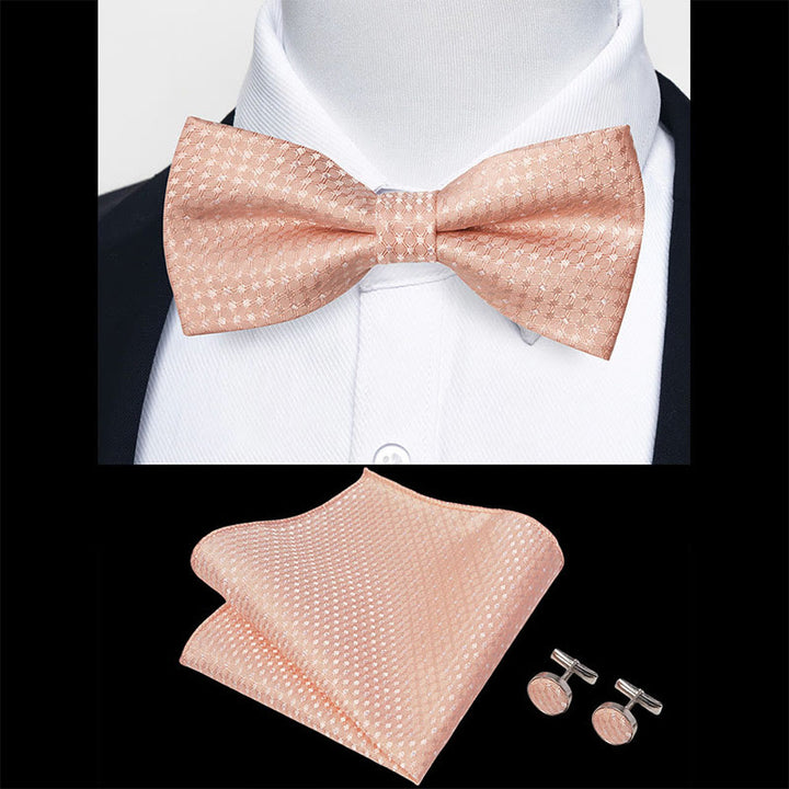3Pcs Men's Textured Fabric Bow Tie Cufflink And Pocket Square Set - image 65