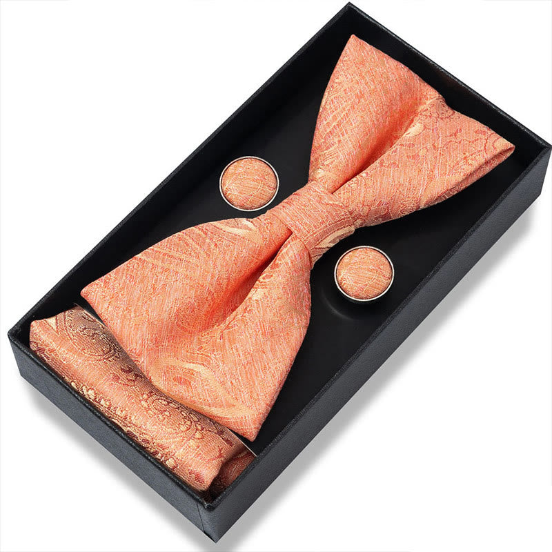 3Pcs Men's Textured Fabric Bow Tie Cufflink And Pocket Square Set - Style #31 - image 60
