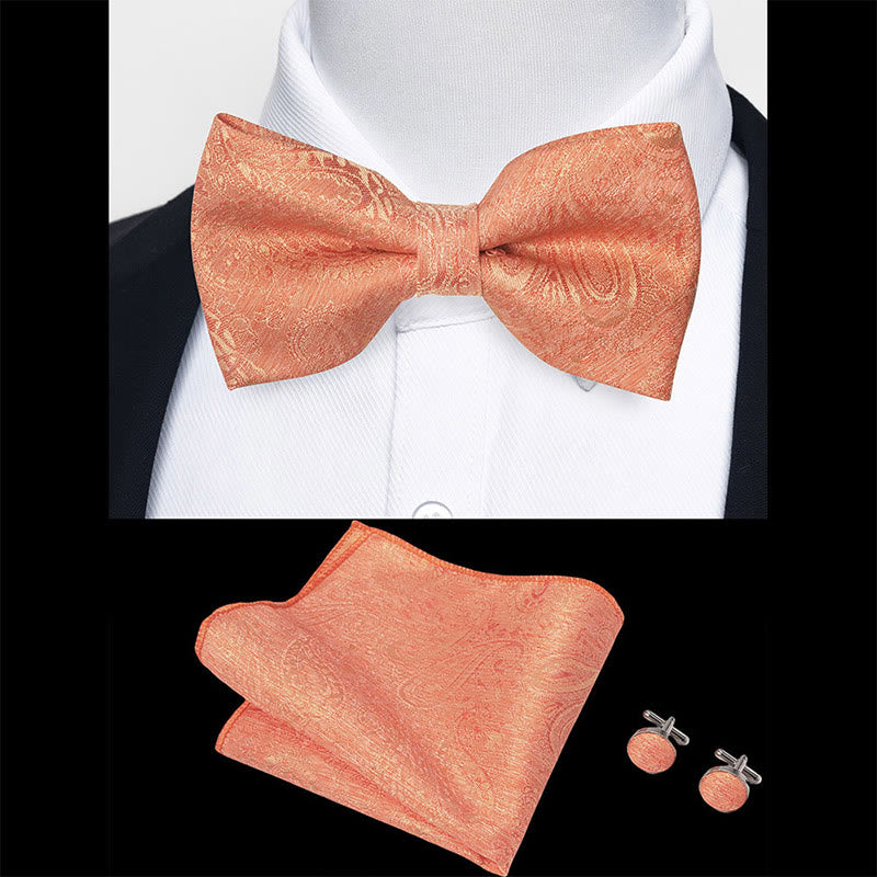 3Pcs Men's Textured Fabric Bow Tie Cufflink And Pocket Square Set - image 61