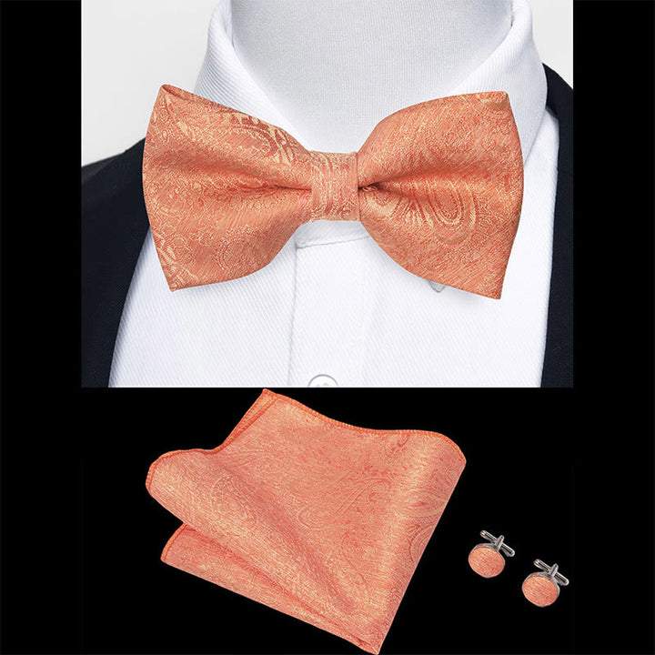 3Pcs Men's Textured Fabric Bow Tie Cufflink And Pocket Square Set - image 61