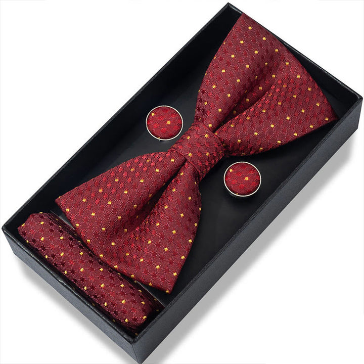 3Pcs Men's Textured Fabric Bow Tie Cufflink And Pocket Square Set - Style #16 - image 30