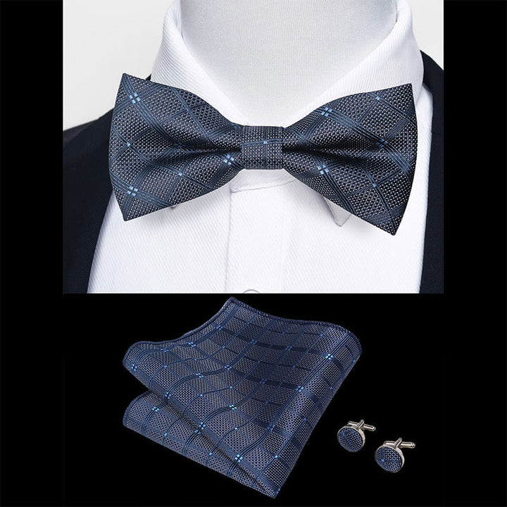 3Pcs Men's Textured Fabric Bow Tie Cufflink And Pocket Square Set - image 11