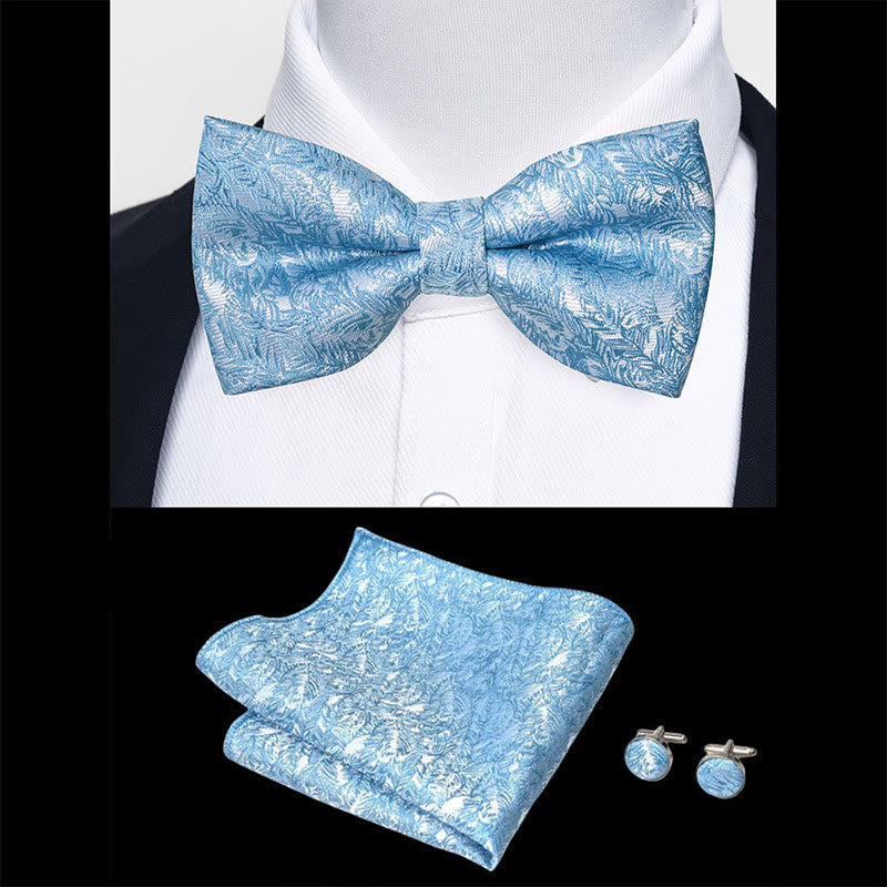 3Pcs Men's Textured Fabric Bow Tie Cufflink And Pocket Square Set - image 83