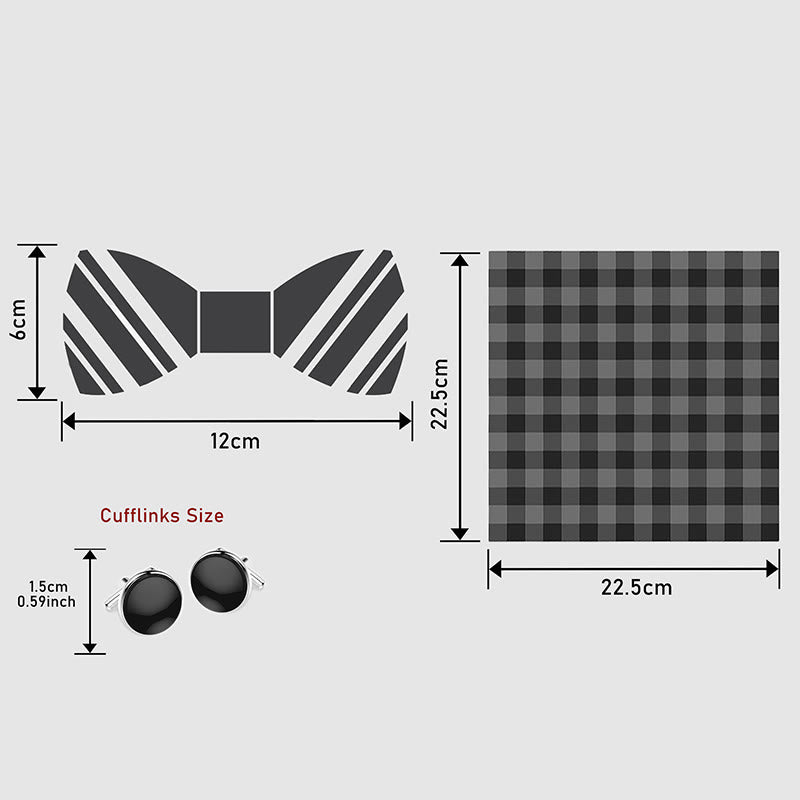 3Pcs Men's Textured Fabric Bow Tie Cufflink And Pocket Square Set - image 106