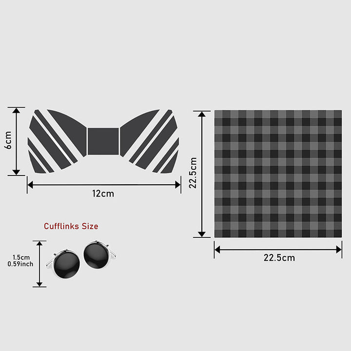3Pcs Men's Textured Fabric Bow Tie Cufflink And Pocket Square Set - image 106