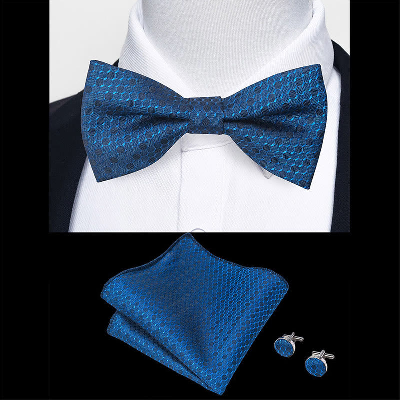 3Pcs Men's Textured Fabric Bow Tie Cufflink And Pocket Square Set - image 79