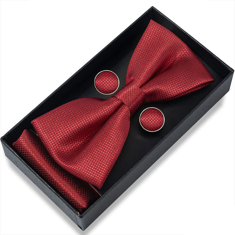 3Pcs Men's Textured Fabric Bow Tie Cufflink And Pocket Square Set - Style #18 - image 34