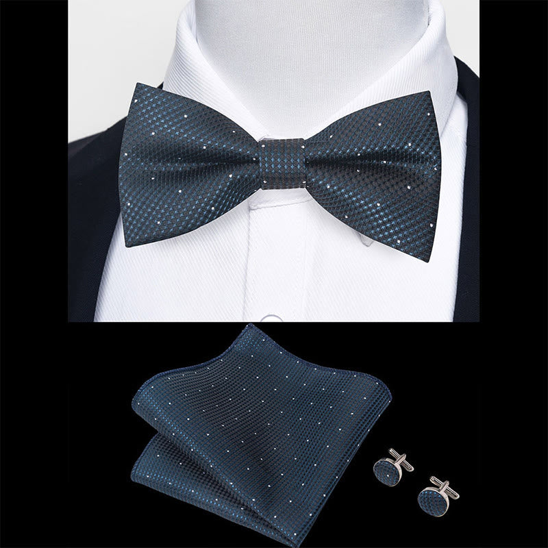3Pcs Men's Textured Fabric Bow Tie Cufflink And Pocket Square Set - image 21