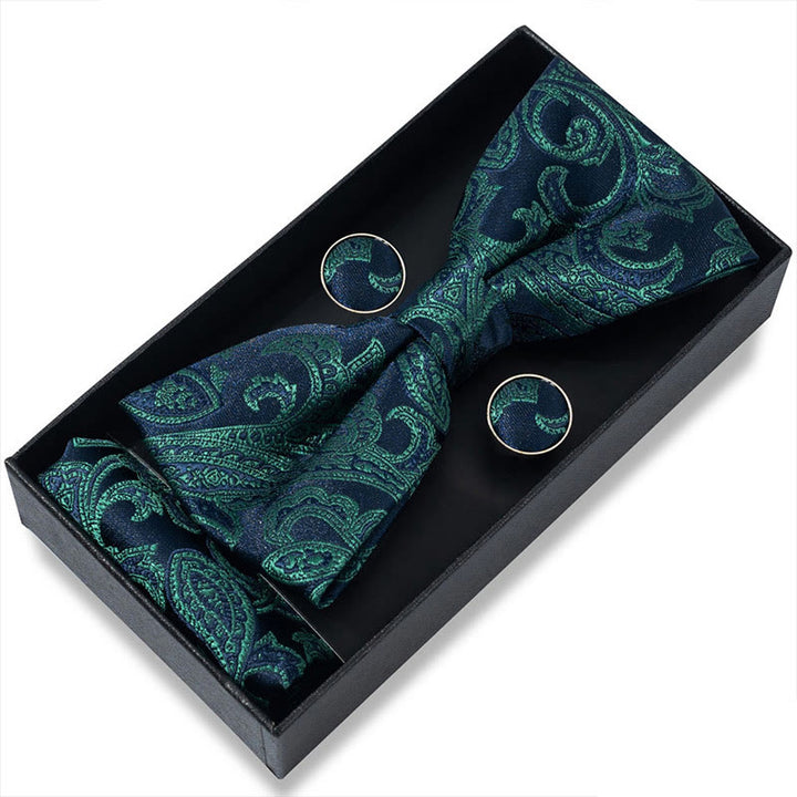 3Pcs Men's Textured Fabric Bow Tie Cufflink And Pocket Square Set - Style #14 - image 26