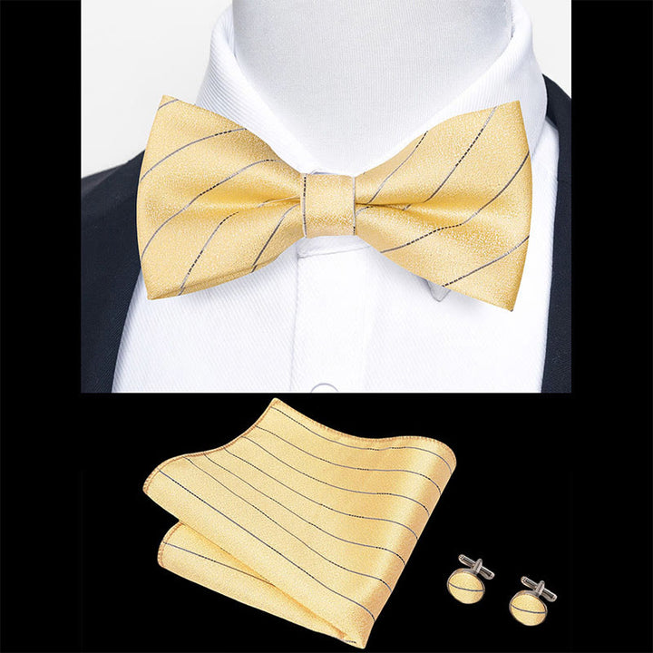 3Pcs Men's Textured Fabric Bow Tie Cufflink And Pocket Square Set - image 47