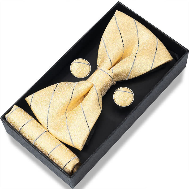 3Pcs Men's Textured Fabric Bow Tie Cufflink And Pocket Square Set - Style #24 - image 46